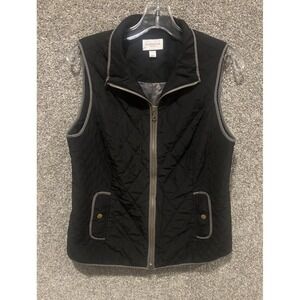Charter Club Women's Quilted Vest In Black With Grey Piping. Size Petite